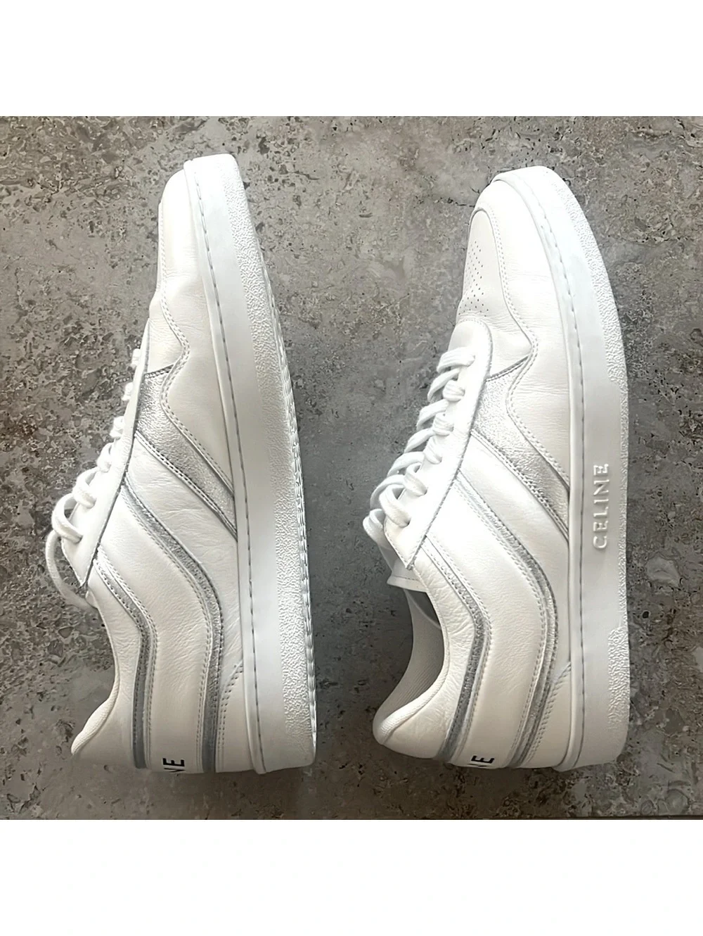 Celine Low Wave Lace-Up Sneaker, Optic White/Silver Size 41 in Box +DustBag $750
